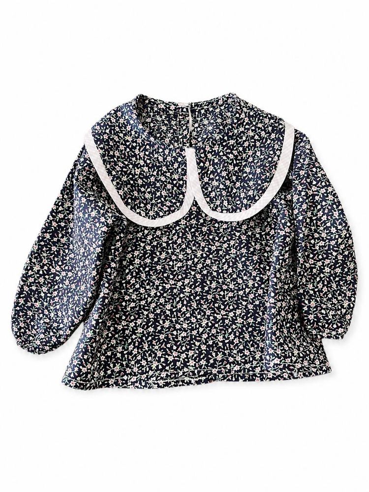 Camisa en algodón, flores navy
