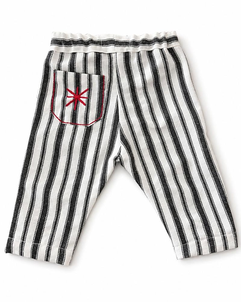 Pantalón largo rayado, bordado a mano