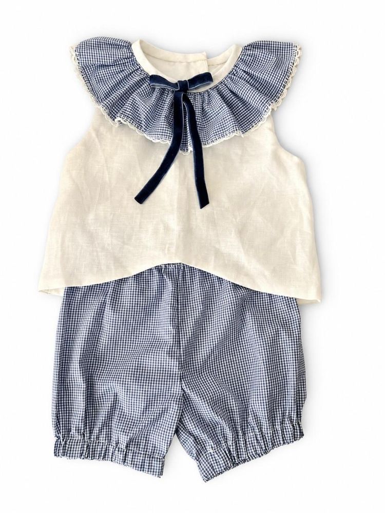 Conjunto en algodón, cuadros azul marino
