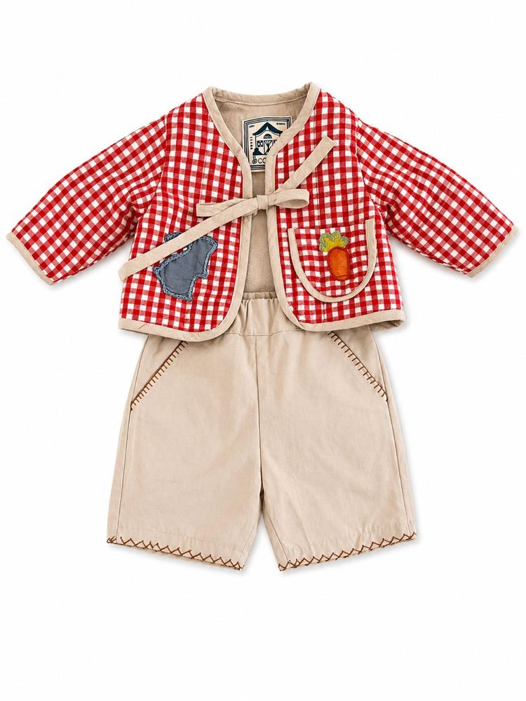 Chaqueta de cuadros forrada, con apliques